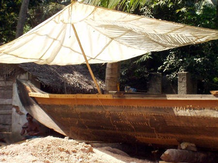 the boat planks  are stiched together