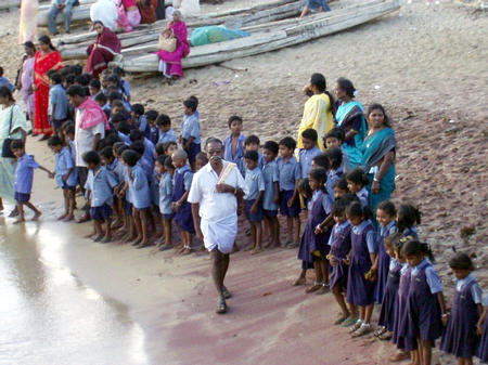 school class at the beach