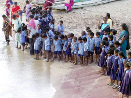 school class at the beach