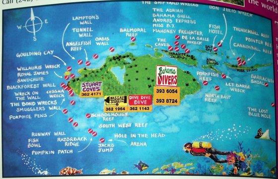 Map of dive sites on Nassau